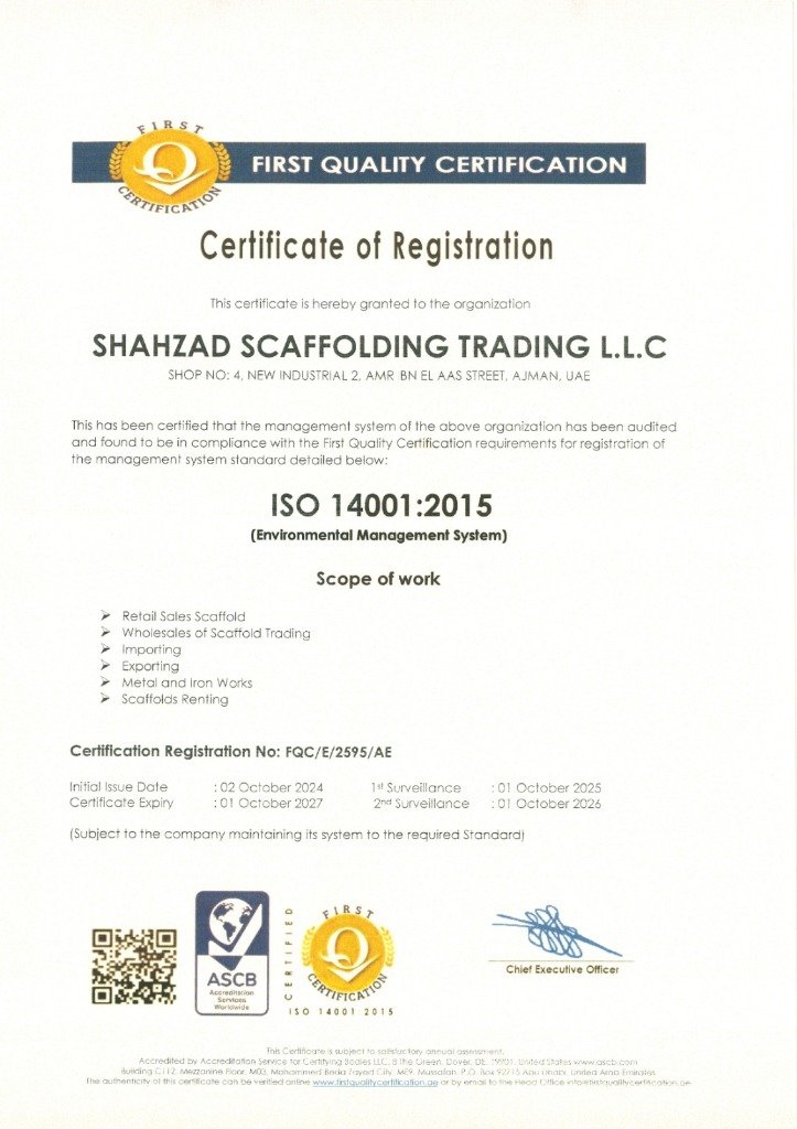 ISO 14001:2015 Certificate